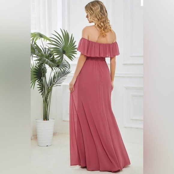 Ever-Pretty Chiffon Ruffle Off Shoulder Thigh Slit Dress - Picture 5 of 5